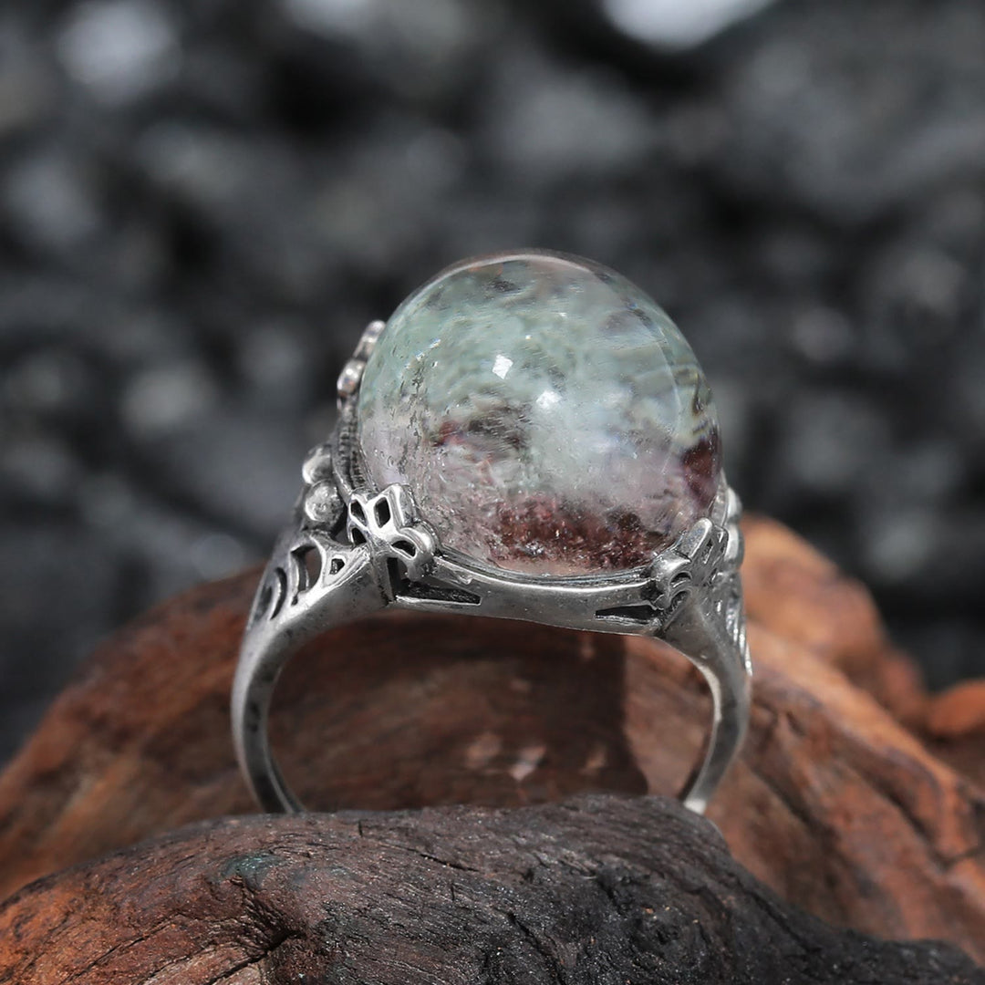 Bague en argent sterling avec araignée en quartz fantôme vert Olivenorma