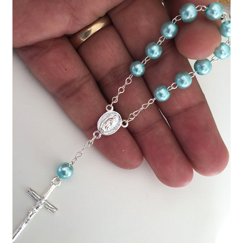 Bracelet chapelet en perles avec croix de la Vierge Marie Olivenorma