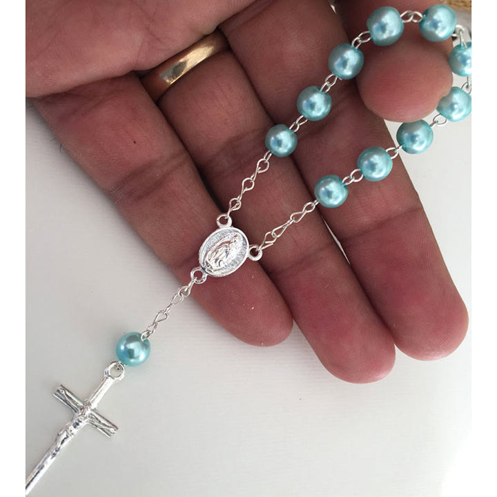 Bracelet chapelet en perles avec croix de la Vierge Marie Olivenorma