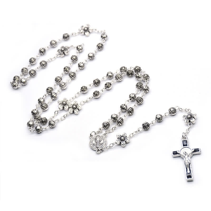 Collier chapelet de prière avec croix rose Olivenorma