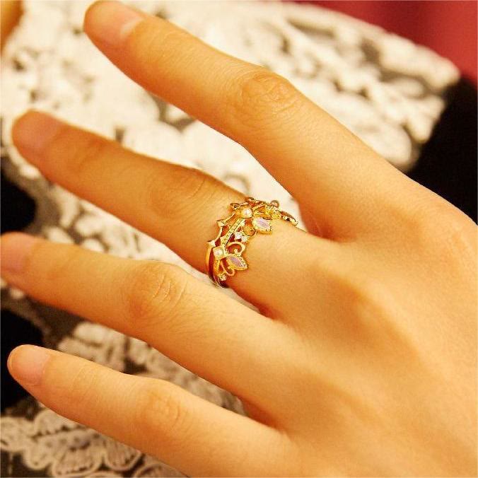 Bague Couronne Raiponce avec Perles d'Eau Douce et Opalite Olivenorma