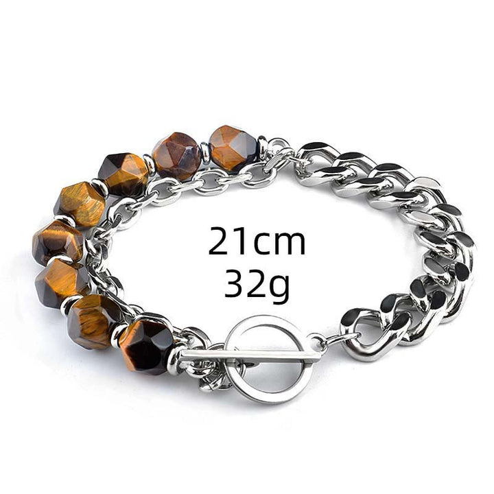 Bracelet en acier inoxydable avec onyx noir à facettes et œil de tigre Olivenorma