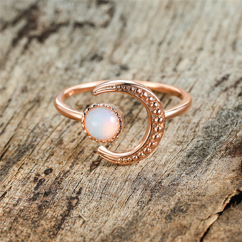 Bague ouverte en pierre de lune avec accessoire lune et soleil Olivenorma