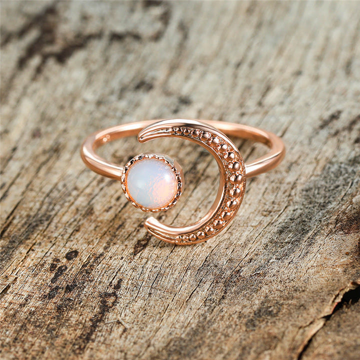 Bague ouverte en pierre de lune avec accessoire lune et soleil Olivenorma