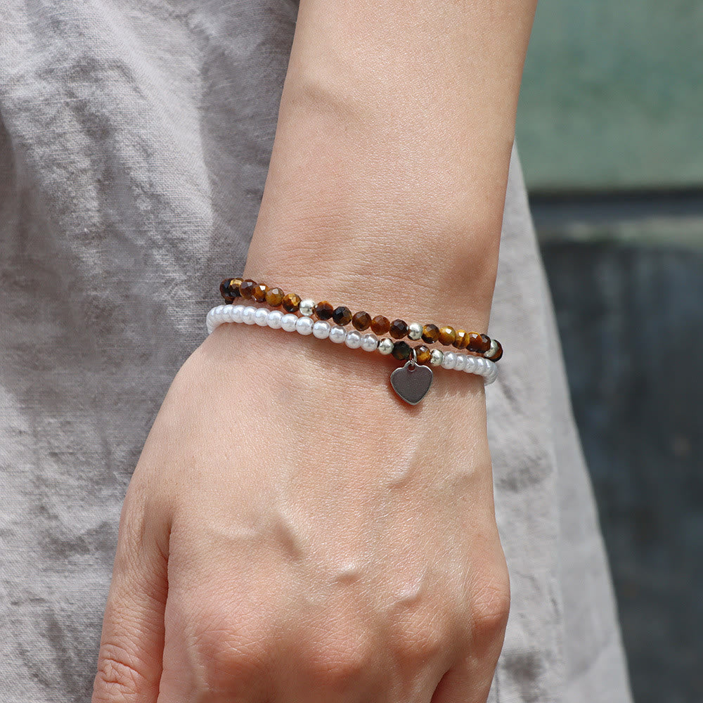 Bracelet double couche avec breloque en forme de cœur et pierre à facettes Olivenorma