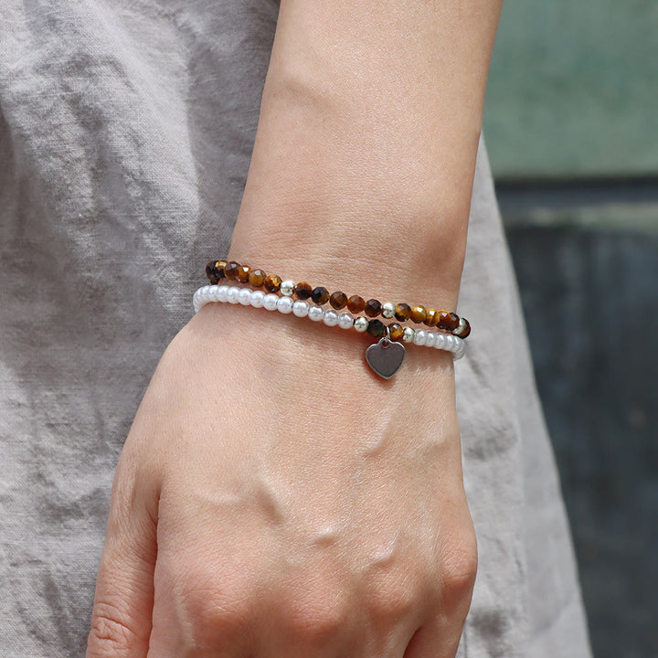 Bracelet double couche avec breloque en forme de cœur et pierre à facettes Olivenorma