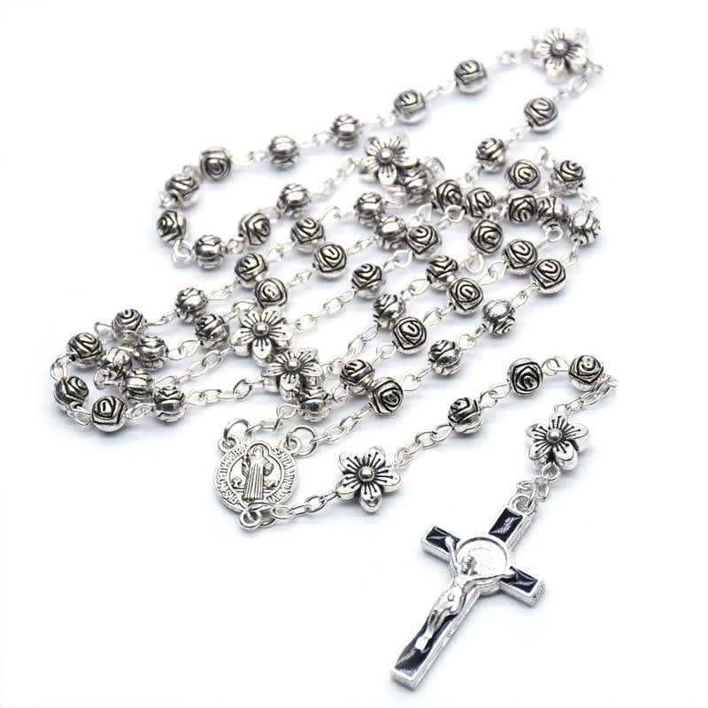 Collier chapelet de prière avec croix rose Olivenorma