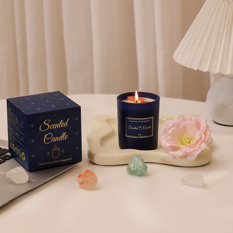 Bougie parfumée en cristal avec bouteille en verre bleu Olivenorma