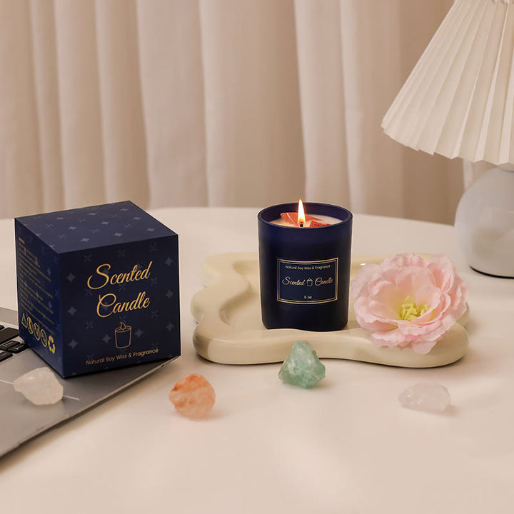 Bougie parfumée en cristal avec bouteille en verre bleu Olivenorma