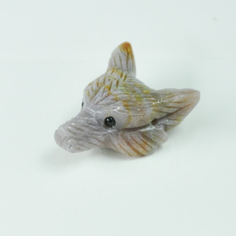 Tête de loup sculptée en cristal naturel Olivenorma, accessoire de décoration en pierres précieuses - Agate d'Inde - image 32