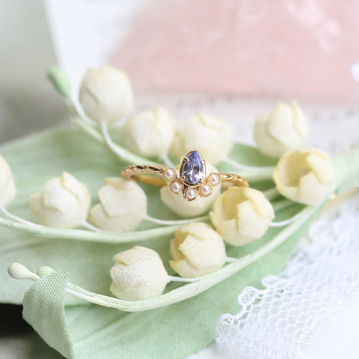 Bague double couche en forme de larme avec saphir et perle S925 Olivenorma