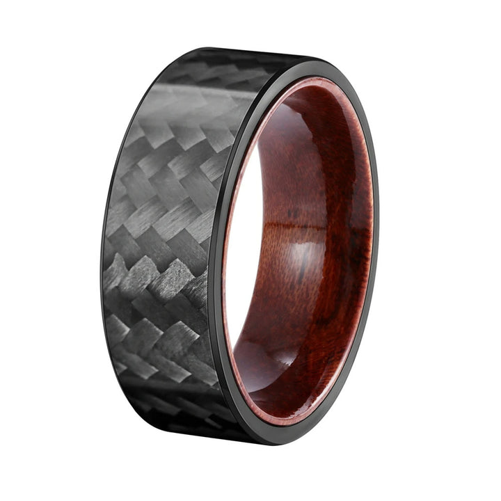 Bague en bois de tonneau de whisky en fibre de carbone sergé noir Olivenorma de 8 mm