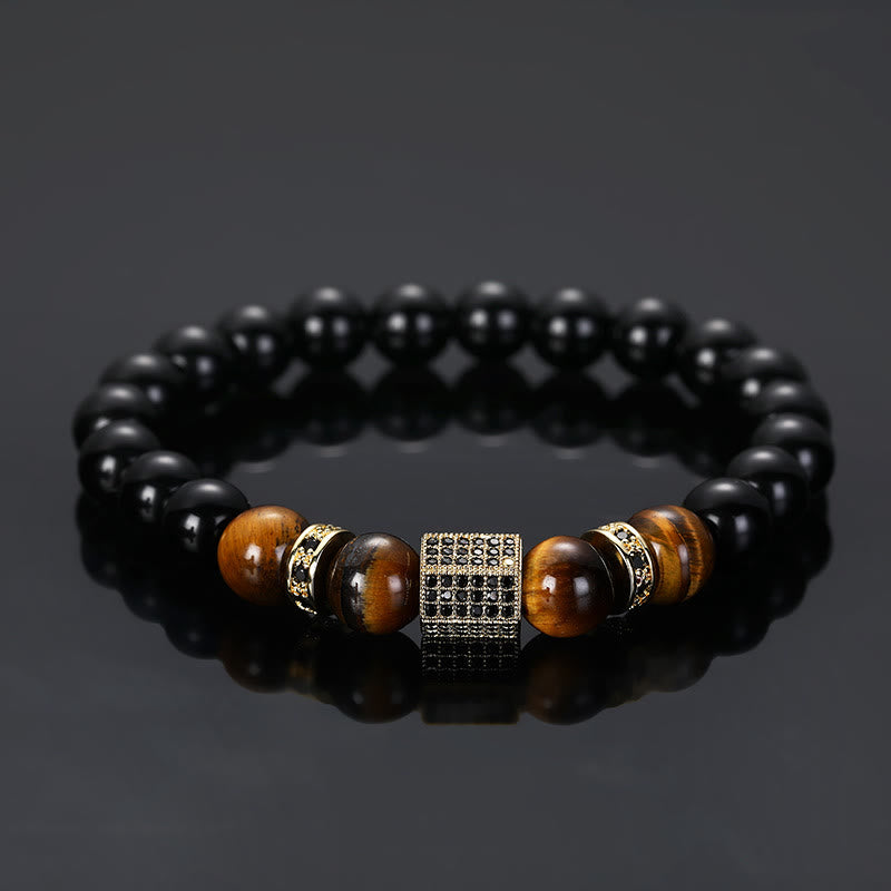 Bracelet en perles noires givrées en œil de tigre pour homme Olivenorma