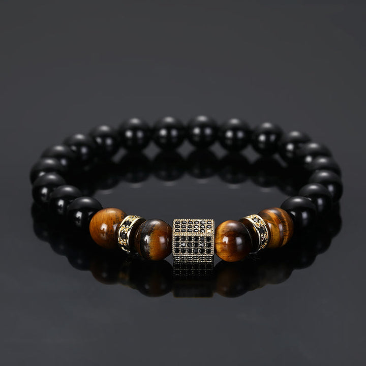 Bracelet en perles noires givrées en œil de tigre pour homme Olivenorma