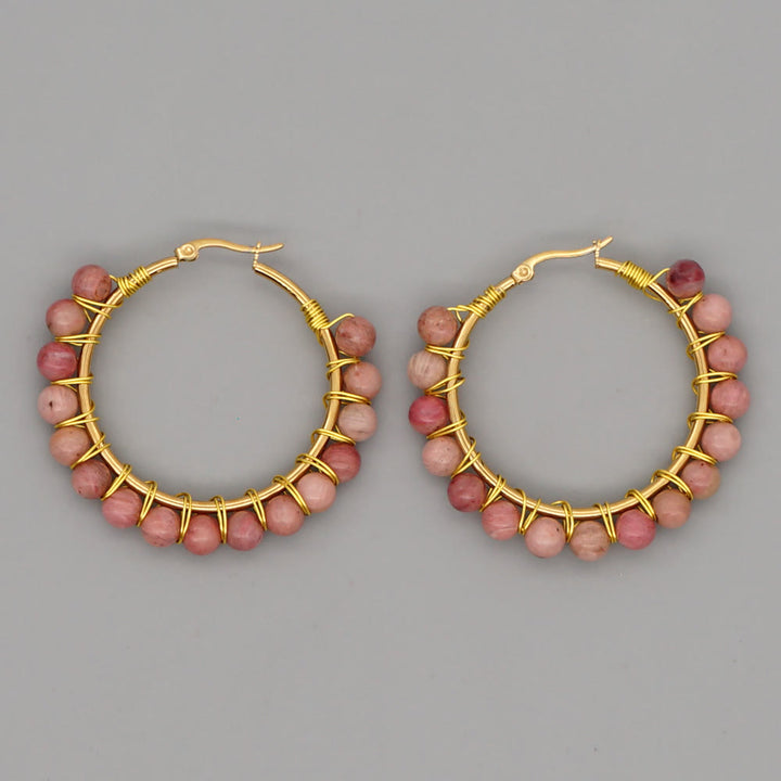 Boucles d'oreilles créoles larges en perles de cristal naturel Olivenorma Boho