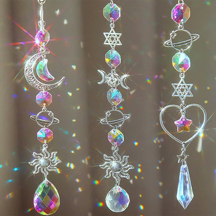 Attrape-rêves en cristal avec lune et étoiles