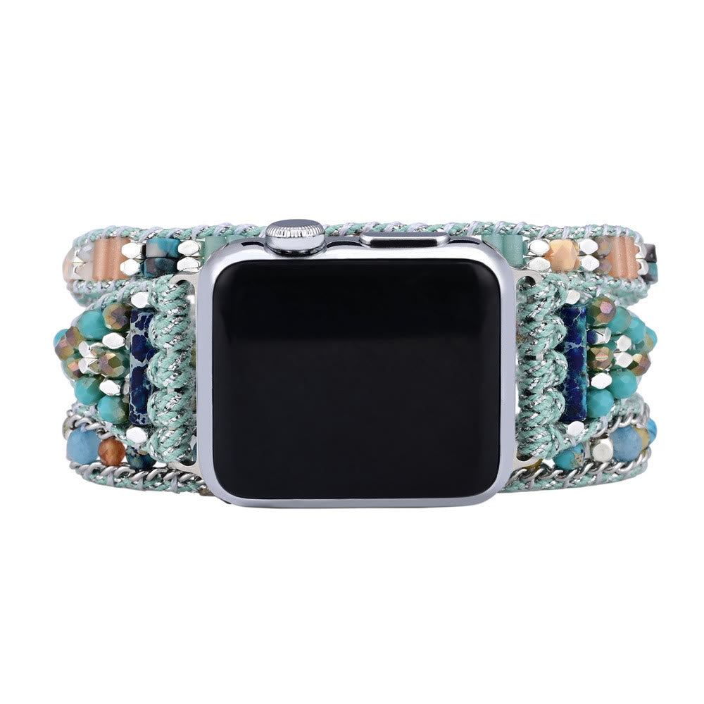 Bracelet de montre Apple en perles de cristal vert menthe Olivenorma