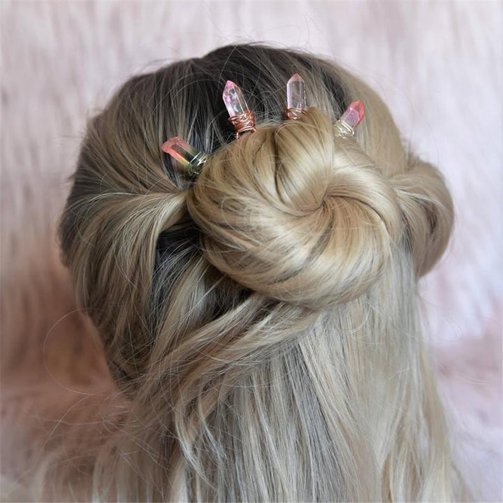 Épingle à cheveux en cristal faite à la main Olivenorma - Quartz rose bleu titane - image 4