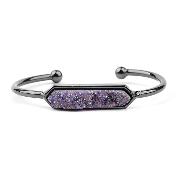 Bracelet manchette en cuivre et métal avec grappe de cristaux naturels Olivenorma