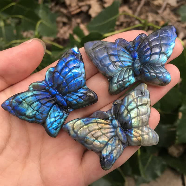 Décoration en pierre précieuse de labradorite avec papillon magique