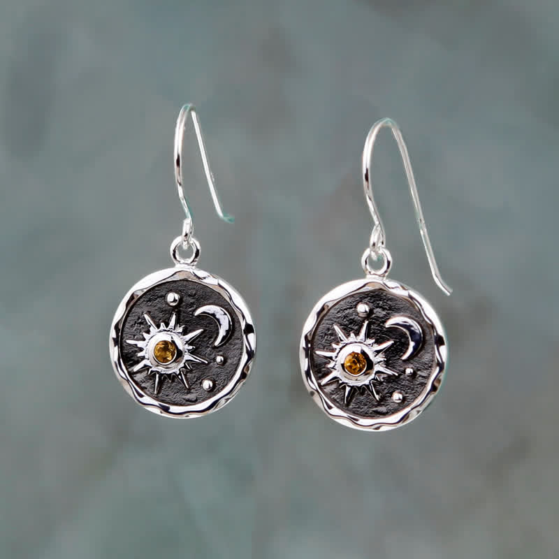 Boucles d'oreilles Olivenorma Bohemia Citrine Soleil et Croissant de Lune