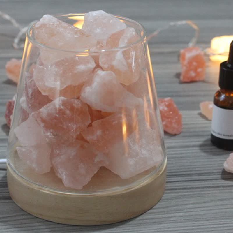 Lampe en cristal ou en sel rose de l'Himalaya en forme de coupe de feu Olivenorma