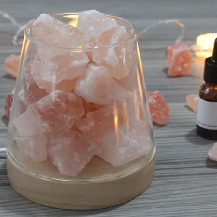 Lampe en cristal ou en sel rose de l'Himalaya en forme de coupe de feu Olivenorma