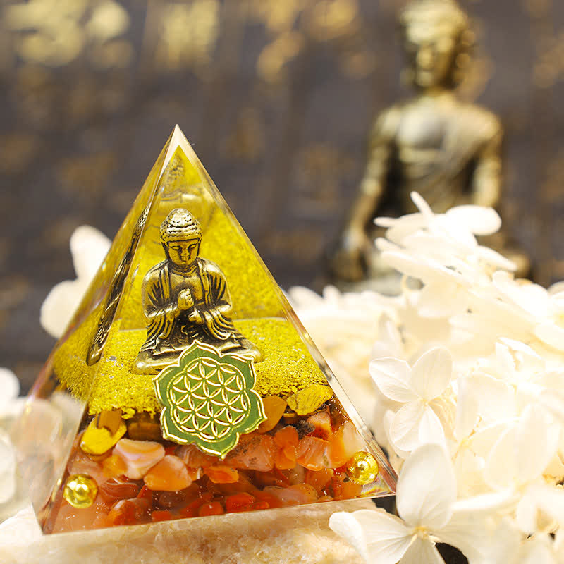 Jaspe rouge Olivenorma avec pyramide orgonite de Bouddha