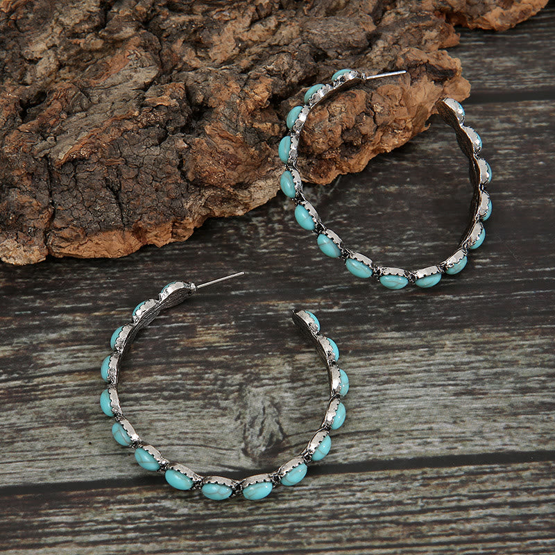 Boucles d'oreilles créoles Olivenorma en turquoise naturelle C