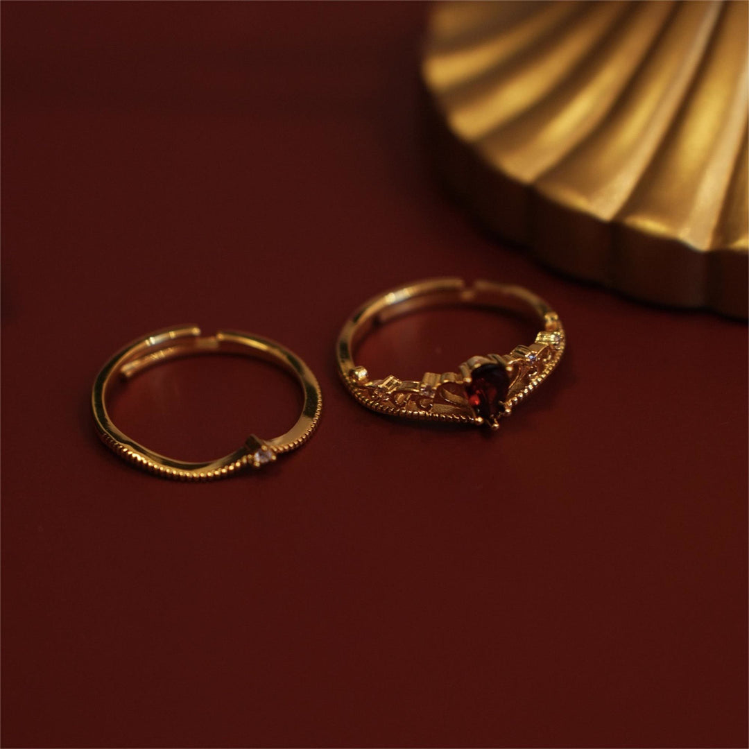 Ensemble de bagues ajustables empilables avec couronne en grenat rouge Olivenorma