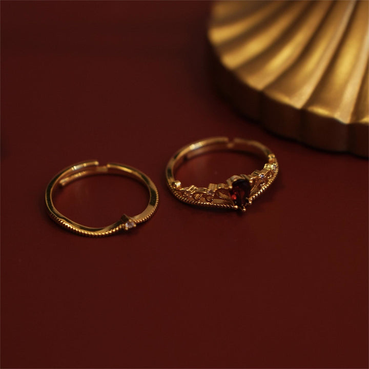 Ensemble de bagues ajustables empilables avec couronne en grenat rouge Olivenorma