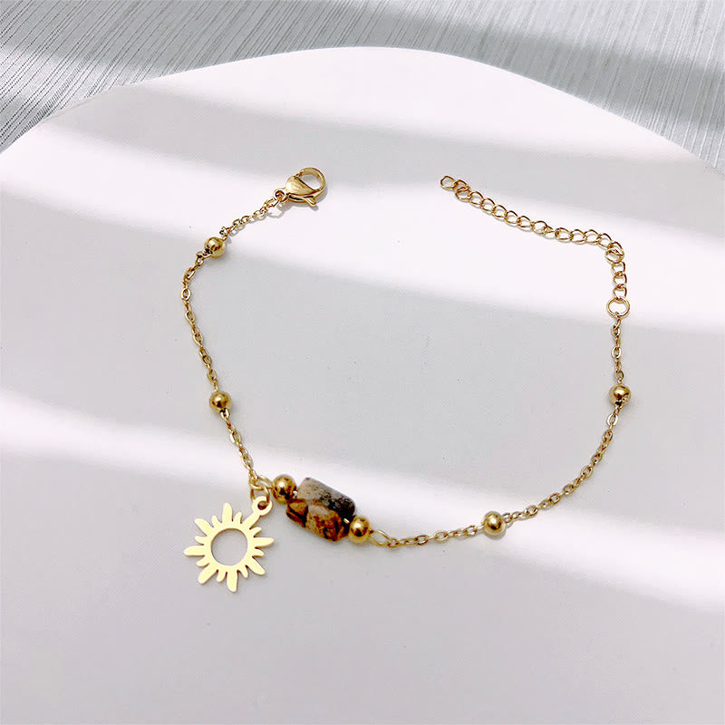 Collier et bracelet avec pendentif soleil en jaspe naturel Olivenorma