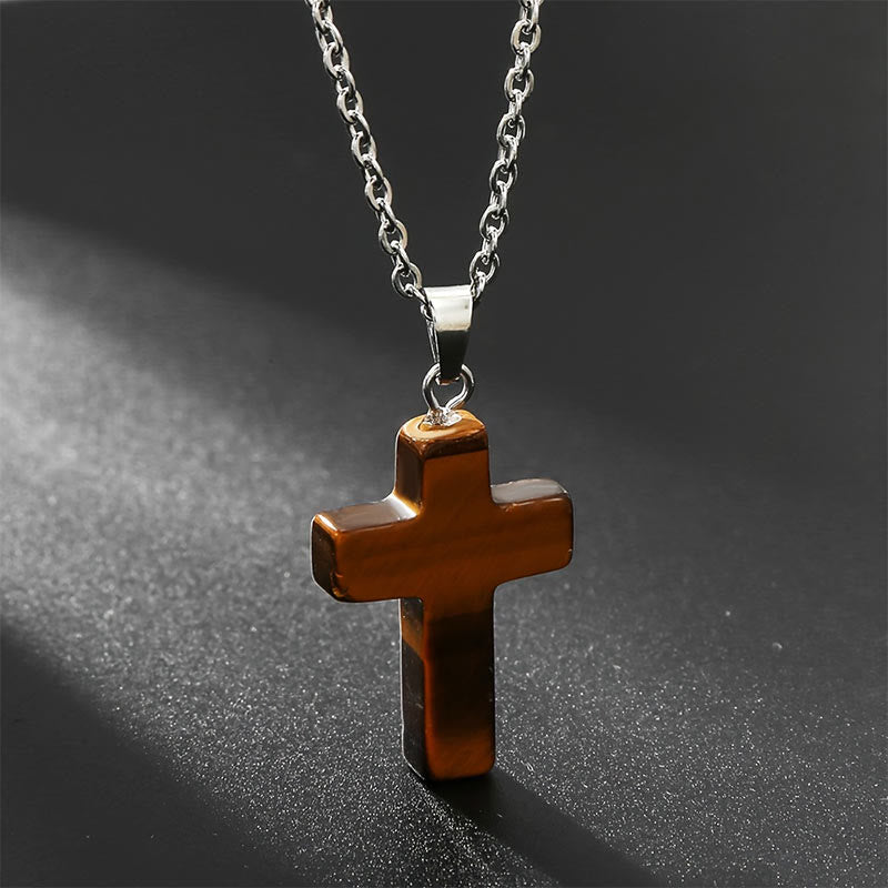 Collier en pierre naturelle avec croix et pierres précieuses Olivenorma