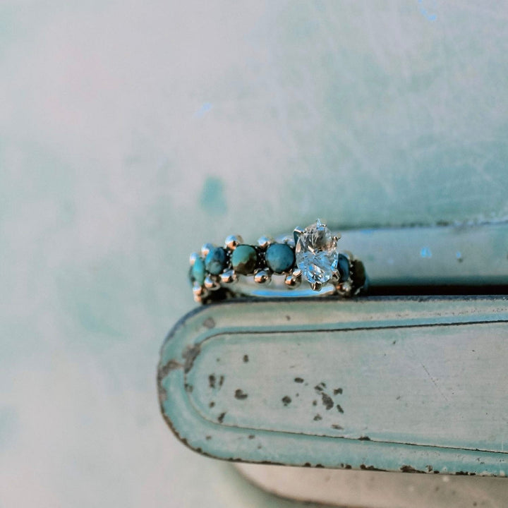 Bague de fiançailles Olivenorma avec diamants et zircons blancs turquoise