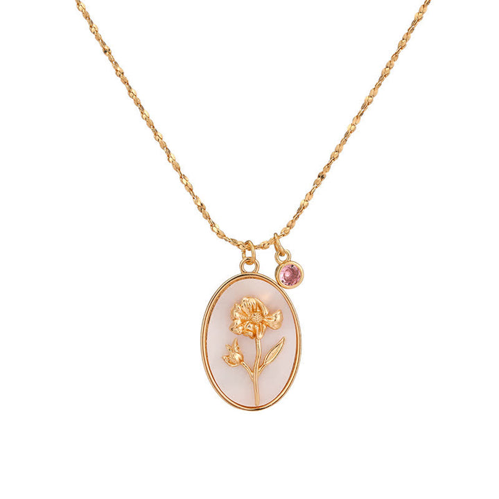 Collier avec pierre de naissance et fleur de naissance Olivenorma