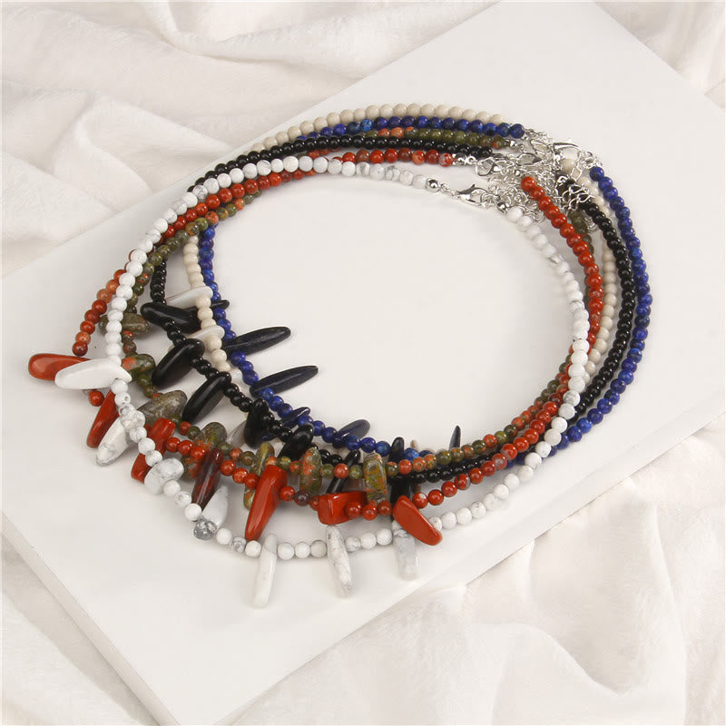 Collier bohème en pierre naturelle de défense Olivenorma avec perles de 4 mm