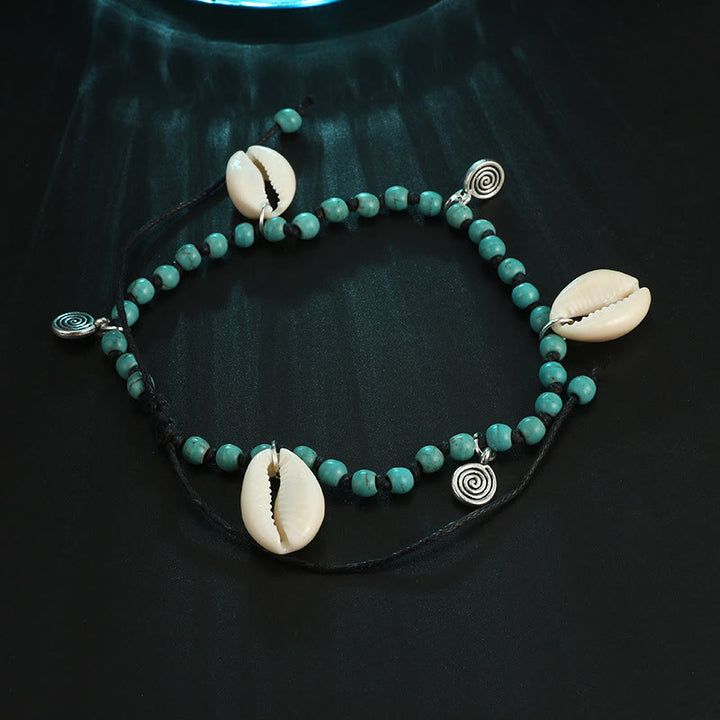 Bracelet de cheville avec pendentif en coquillage et perles turquoise naturelles Olivenorma