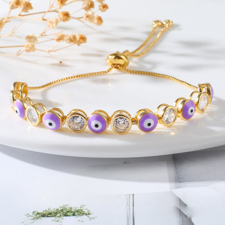 Bracelet ajustable Olivenorma en zircon blanc contre le mauvais œil