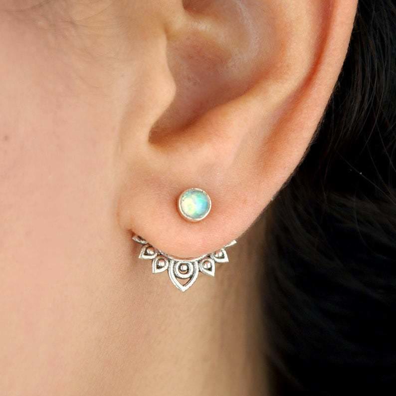 Boucles d'oreilles décoratives en opale naturelle de lotus Olivenorma
