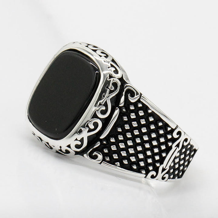 Bague cadeau cool en argent pour homme avec onyx noir Olivenorma