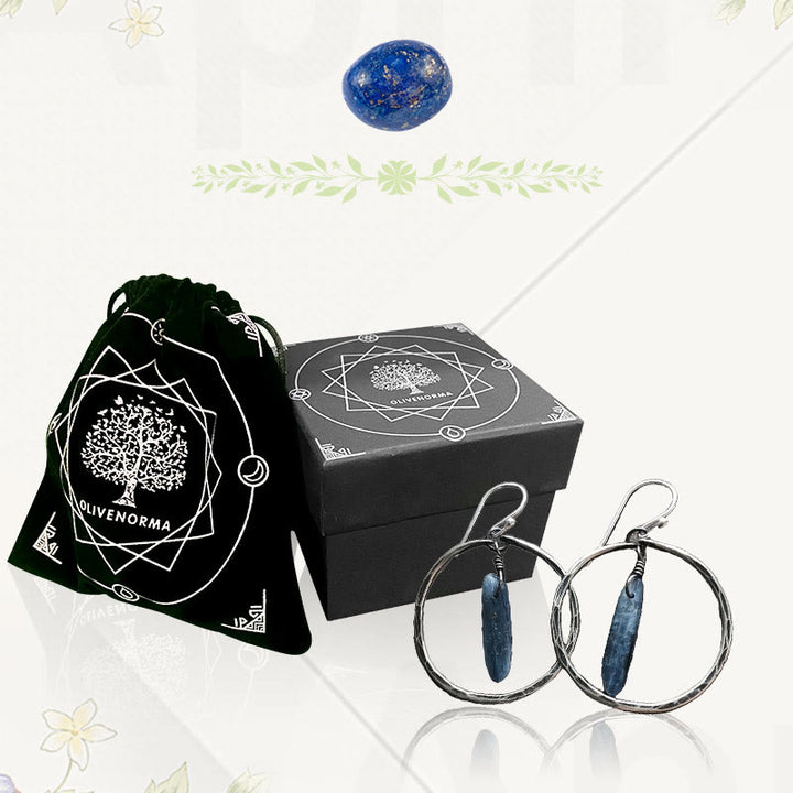 Boucles d'oreilles créoles rétro Olivenorma en lapis-lazuli