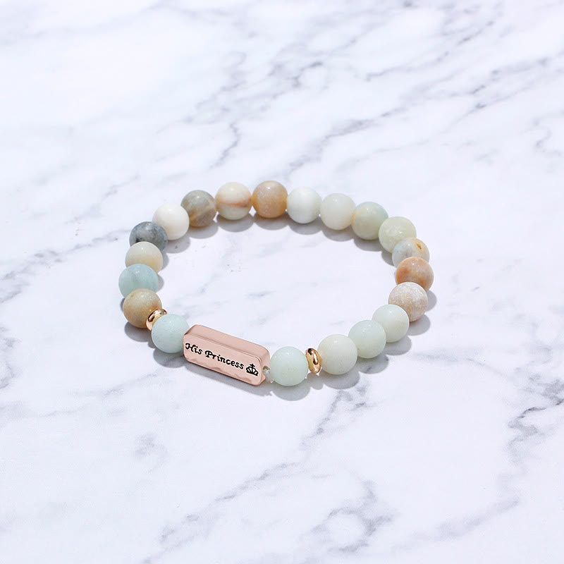 Bracelet gravé en 2 pièces avec pierres précieuses naturelles Olivenorma His Princess Her Prince