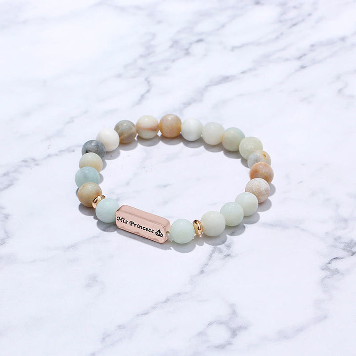 Bracelet gravé en 2 pièces avec pierres précieuses naturelles Olivenorma His Princess Her Prince