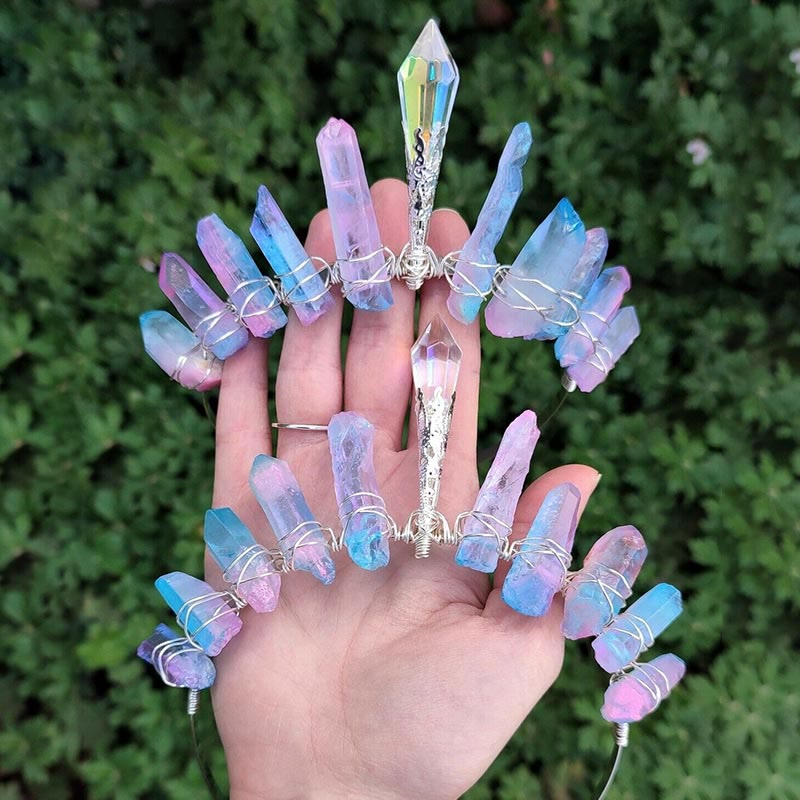 Couronne en quartz titane rose bleu Olivenorma avec pièce maîtresse en cristal