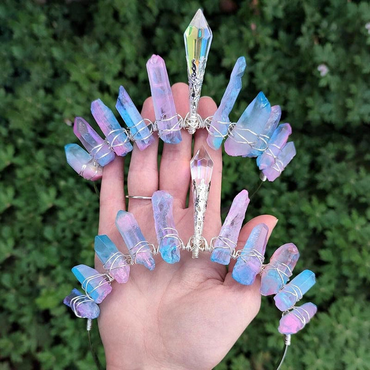 Couronne en quartz titane rose bleu Olivenorma avec pièce maîtresse en cristal