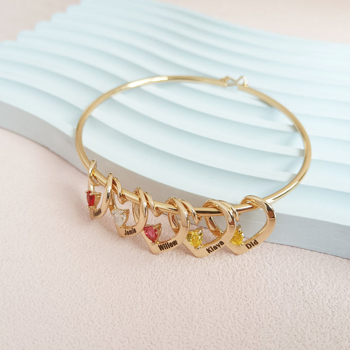 Bracelet chaîne à breloques en forme de cœur avec pierre de naissance et nom personnalisé Olivenorma