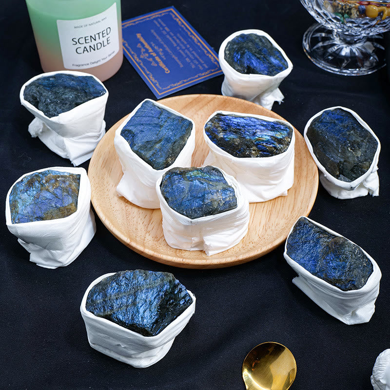 Ensemble de cristaux bruts de labradorite Olivenorma en pierre naturelle