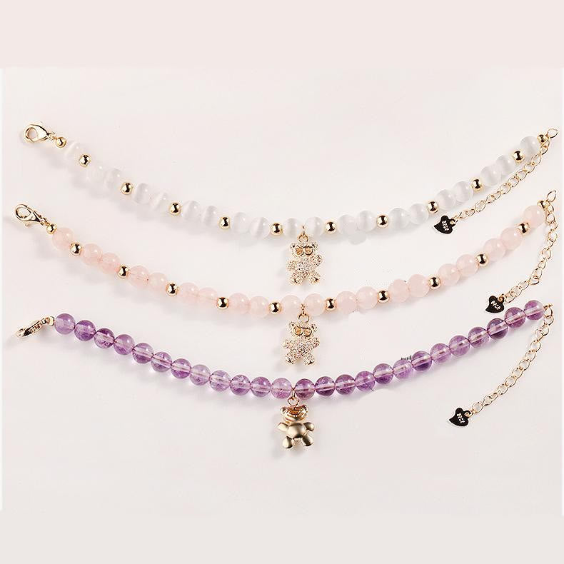 Bracelet à breloques en forme d'ours en cristal d'améthyste Olivenorma de 6 mm