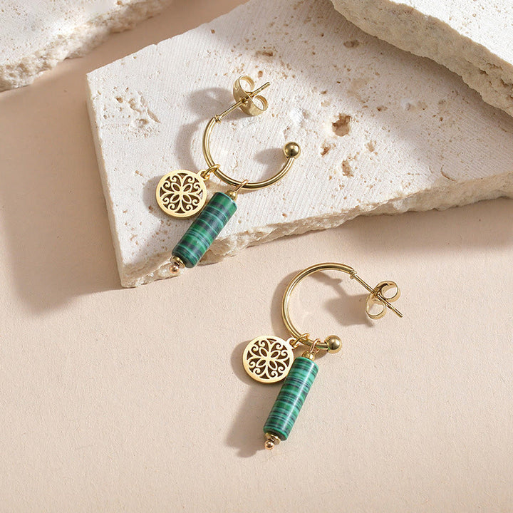 Boucles d'oreilles pendantes en pierre naturelle Olivenorma en acier inoxydable 14 carats