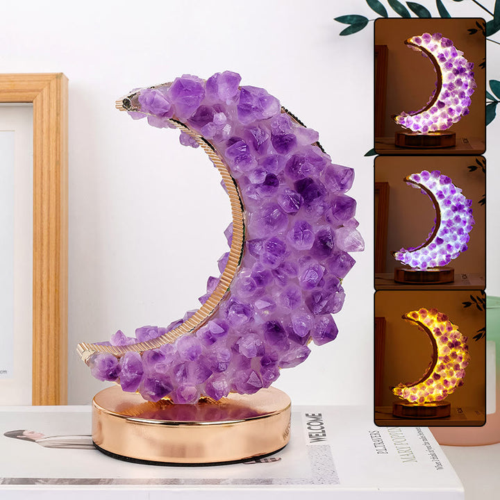 Lampe en cristal de lune en fluorite bleue et améthyste Olivenorma